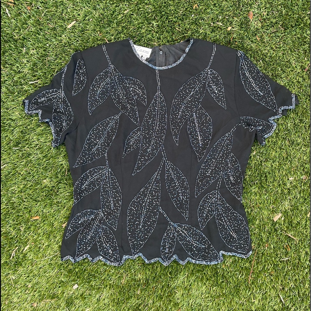 Size M J. Laxmi Black Vintage Beaded Top